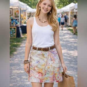 *Ann Taylor abstract Jean skirt. Multi colors. Size 2